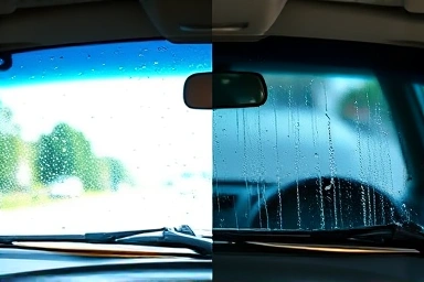 Clear vs streaked car windshield - importance of wipers