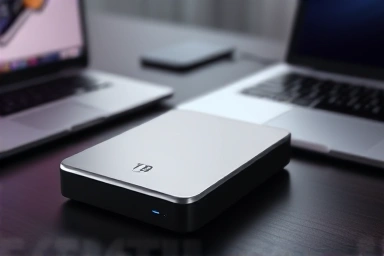 Modern 4TB external hard drive on a desk