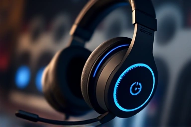 Futuristic wireless gaming headset with sound wave effect