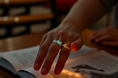 Smart ring projecting data visualizations, symbolizing AI assistance.