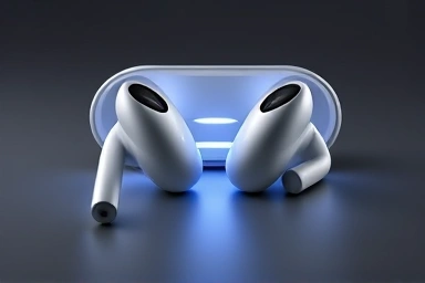 Premium silver Apple AirPod Max headphones with subtle internal glow.