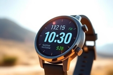 Smartwatch face with high outdoor visibility, showing information clearly under bright sunlight.