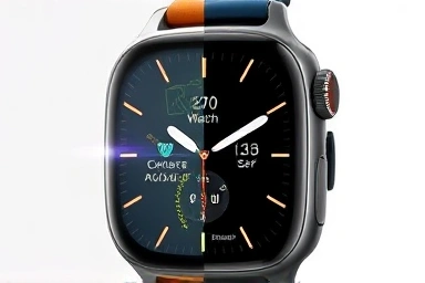 Comparison of smartwatch display brightness and AOD clarity between two models.