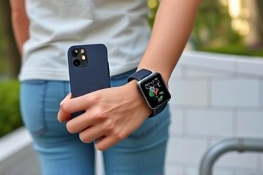 Person using Apple Watch for navigation and payment