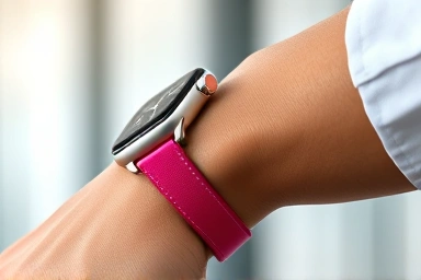 Stylish Apple Watch with a colorful, affordable third-party strap.