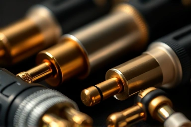 Close-up of premium audio cable connectors, highlighting intricate details.