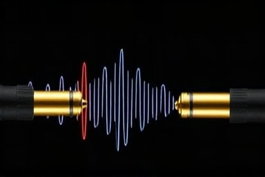 Symbolic visualization of audio signal transmission through different cables.