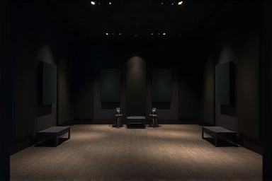 Immersive audio listening room with acoustic treatments