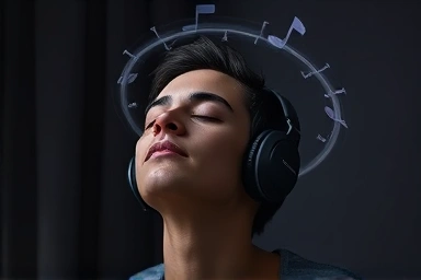 Person experiencing 3D sound with Bose headphones