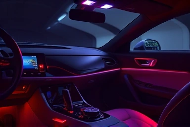 Luxurious car interior with advanced audio system upgrade.