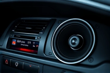 Close-up of premium car speaker and dashboard audio components.