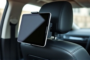 Close-up of a secure and adjustable car backseat tablet mount