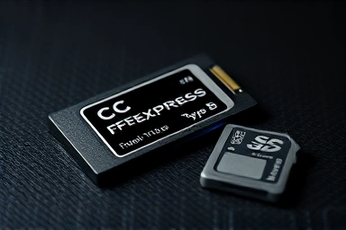 Close-up of CFexpress and SD memory cards