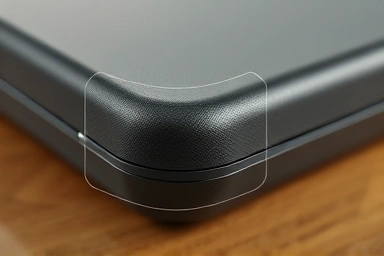 Close-up of strong polycarbonate material for laptop protection.