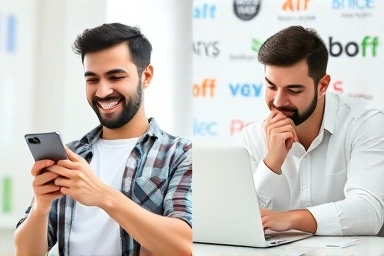 Happy user with Galaxy A phone, comparing prices