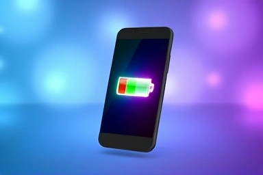 Futuristic smartphone with extended battery life indicator