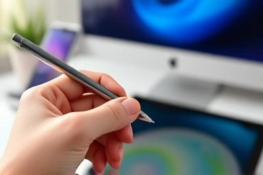 Hand using Galaxy S Pen Pro on a tablet, showing connectivity.