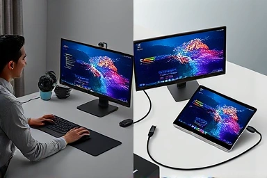 Wireless vs wired DeX mode connection comparison on a tablet
