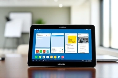 Galaxy Tab screen split with three apps, productive workspace.