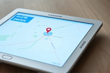 Samsung Galaxy tablet showing location tracking on a map.