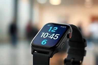 Smartwatch displaying time, modern tech, efficiency