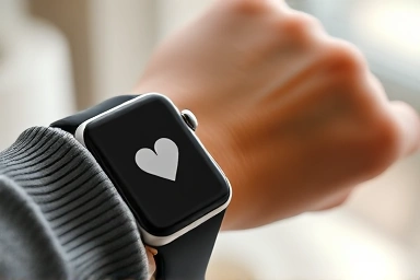 Smartwatch on wrist monitoring heart rhythm