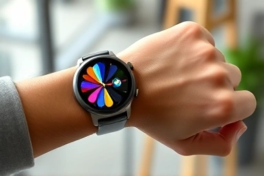 Galaxy Watch face with personalized abstract art design.