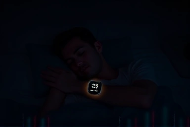 Person sleeping peacefully with smartwatch data insights