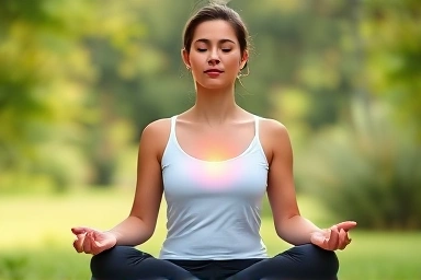 Calm person meditating, symbolizing stress relief and inner peace.