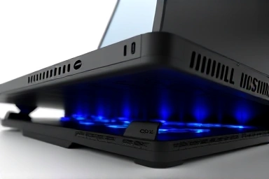Close-up of gaming laptop vents and cooling pad fans
