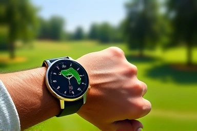 Golfer wearing smartwatch on golf course