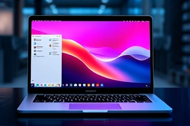 Windows laptop running macOS interface, hackintosh concept