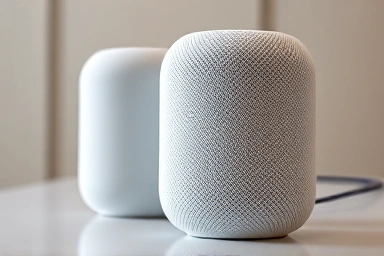 Close-up of two Apple HomePod 2nd generation speakers.