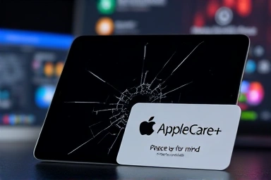 Cracked iPad screen protected by AppleCare+