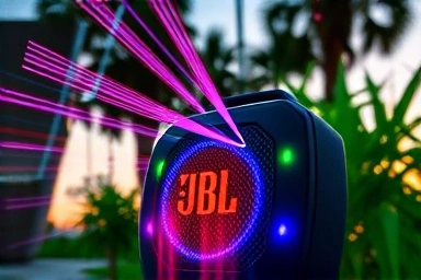 JBL Pulse 5 speaker with colorful LED lights outdoors