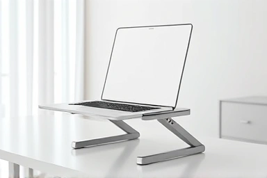 Ergonomic laptop stand with cooling fan for optimal posture and temperature.