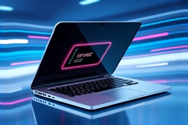 Modern laptop with glowing NVMe SSD, symbolizing speed and performance upgrade.
