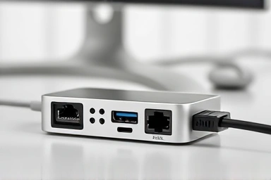 Close-up of Thunderbolt 4 dock ports and connections