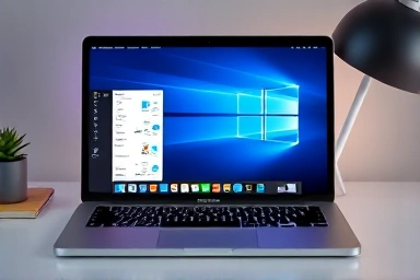 MacBook with macOS and Windows running side-by-side