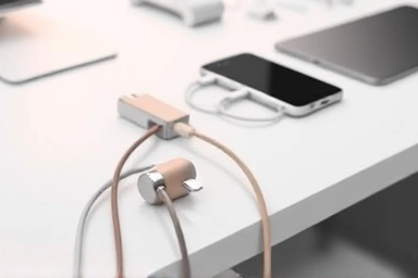 Organized desk with magnetic cable holders