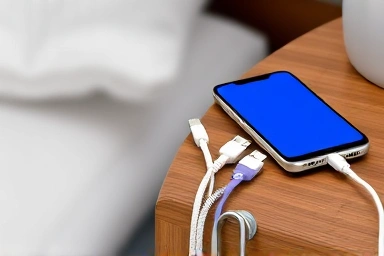 Close-up of magnetic cable organizer holding charging cables