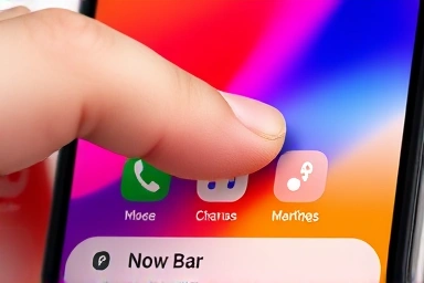 Hand interacting with intuitive mobile interface and Now Bar.