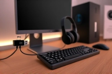 Desktop PC with Bluetooth 5.4 dongle and wireless peripherals