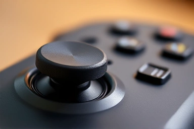 Close-up of a precise analog stick on a gaming controller.