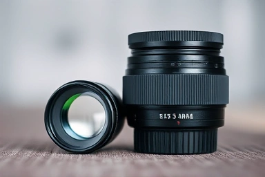 Close-up of prime and zoom camera lenses
