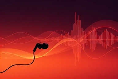 Abstract sound waves from earphone, audio quality visualization