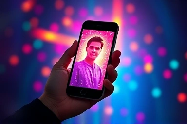 Smartphone AI photo editing, magical background creation