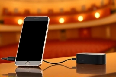 Smartphone connected to external DAC for better audio quality.