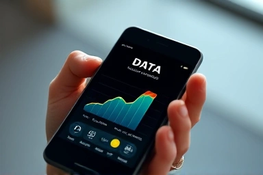 Smartphone screen showing data usage graph, controlled data, savings icon