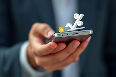 Smartphone with financial symbols, interest-free installment concept